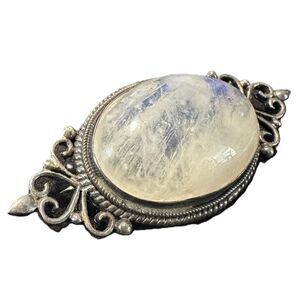 Vintage Moonstone Brooch Sterling Silver Nepal Filigree 25mm Oval